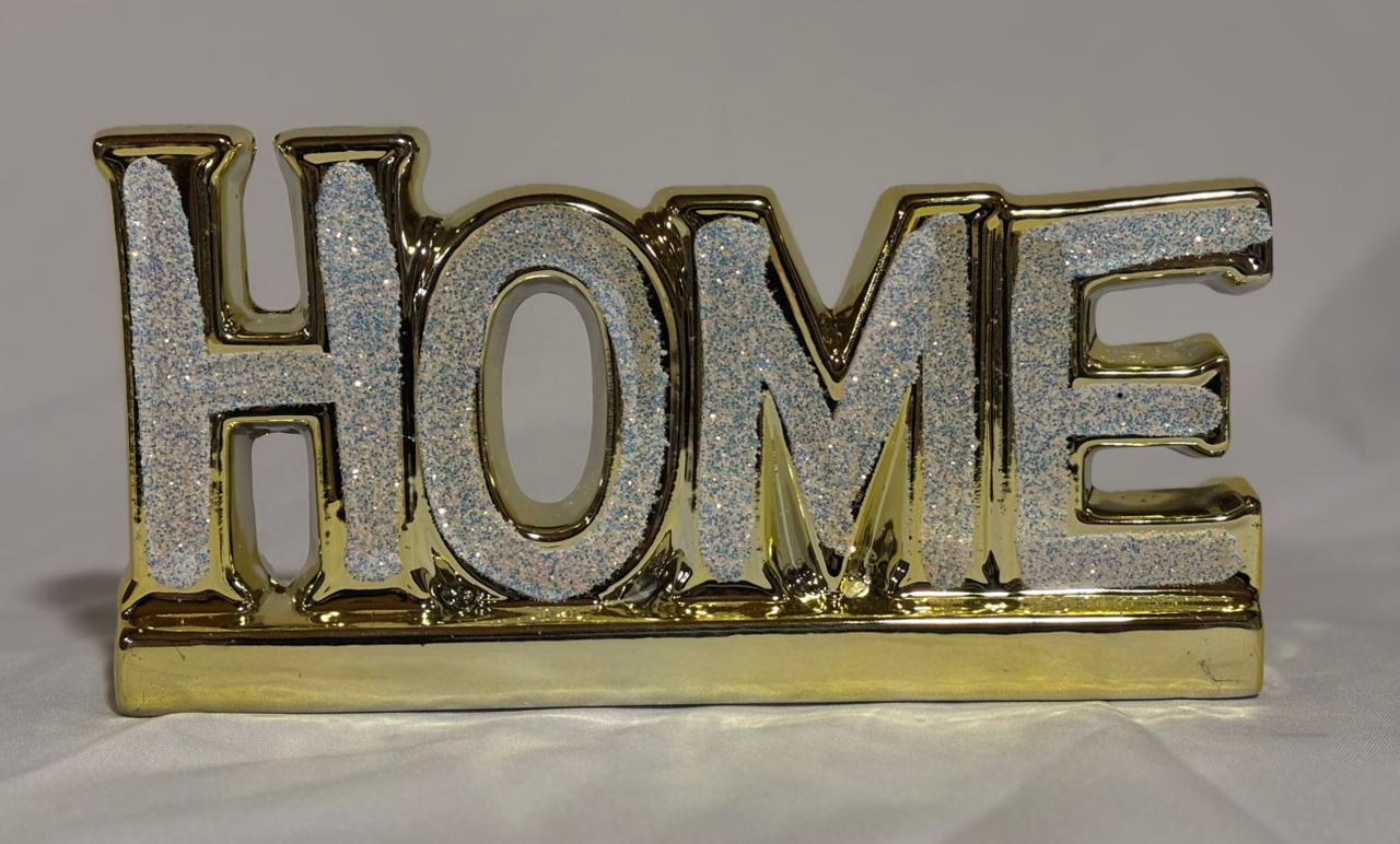 Figura Decorativa HOME Dorada con Glitter - Decoración Hogar