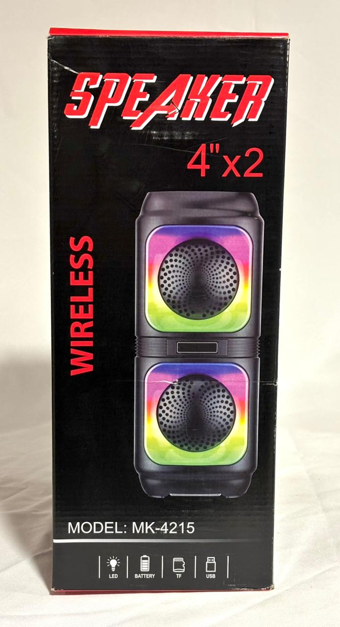 Parlante Inalámbrico Doble Speaker MK-4215 4"x2 con Luces LED RGB