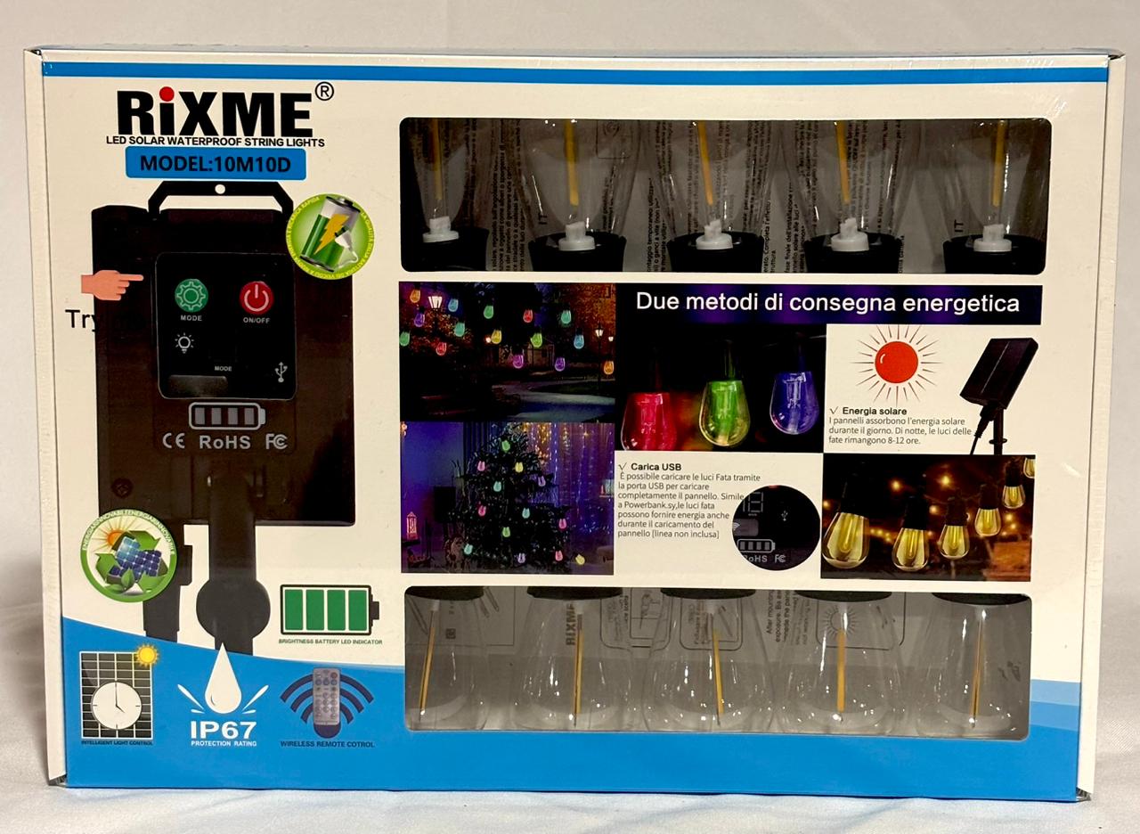Luces LED Solares RiXME 10M10D Impermeables IP67 - String Lights con Control Remoto