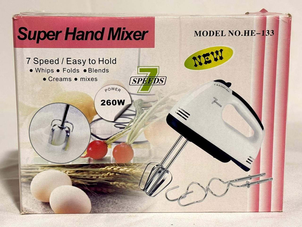 Batidora de Mano Eléctrica Super Hand Mixer HE-133 260W - 7 Velocidades
