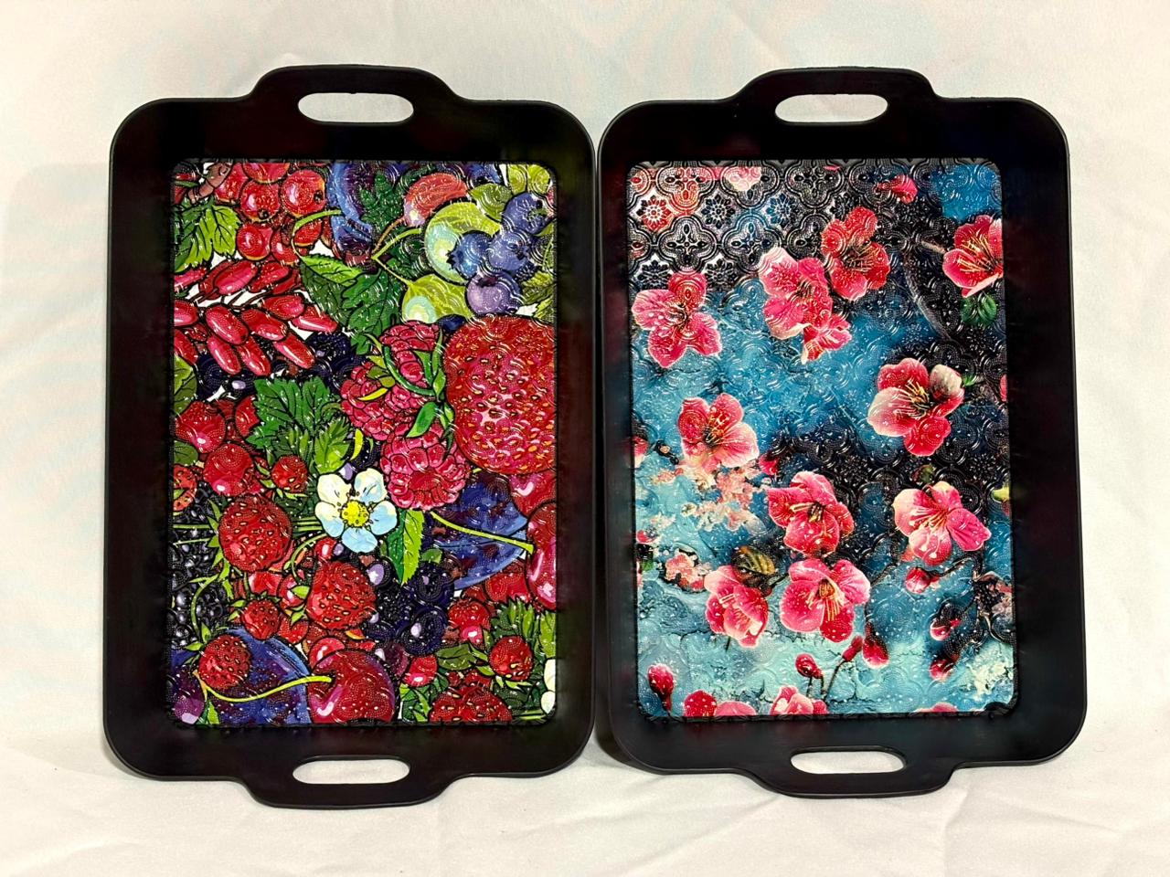 Bandeja Decorativa con Asas - Diseños Floral y Frutos del Bosque