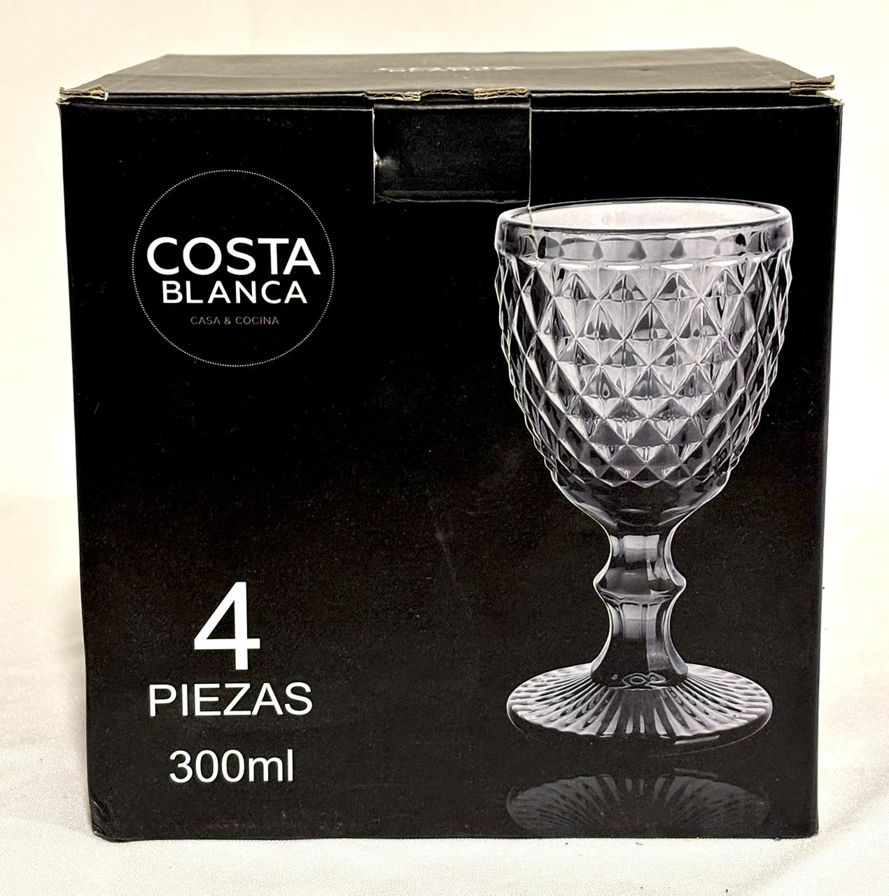 Set 4 Copas de Vidrio Tallado Costa Blanca 300ml - Casa & Cocina