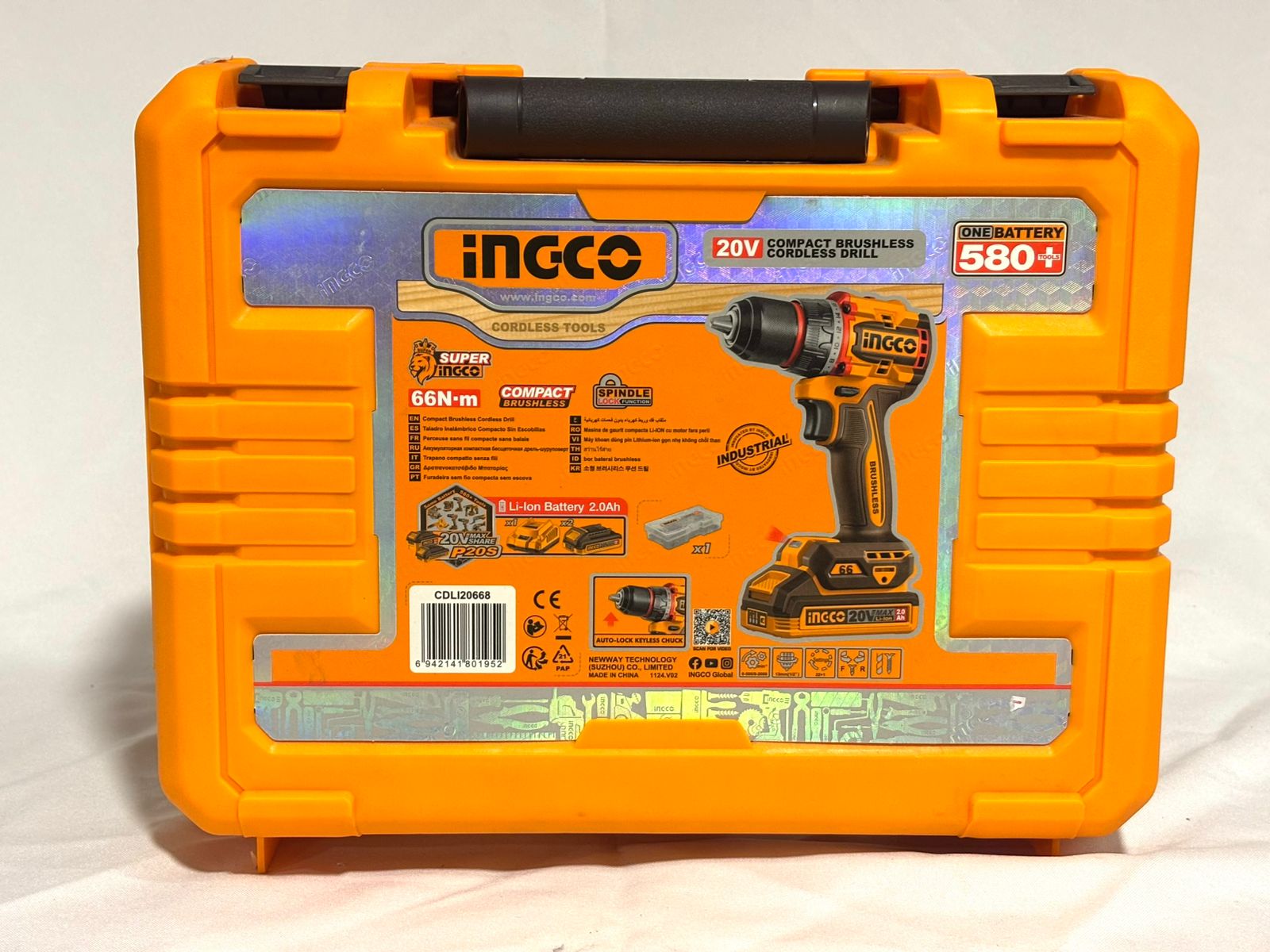 Taladro Inalámbrico Compacto Brushless INGCO 20V 66N·m CDLI20668