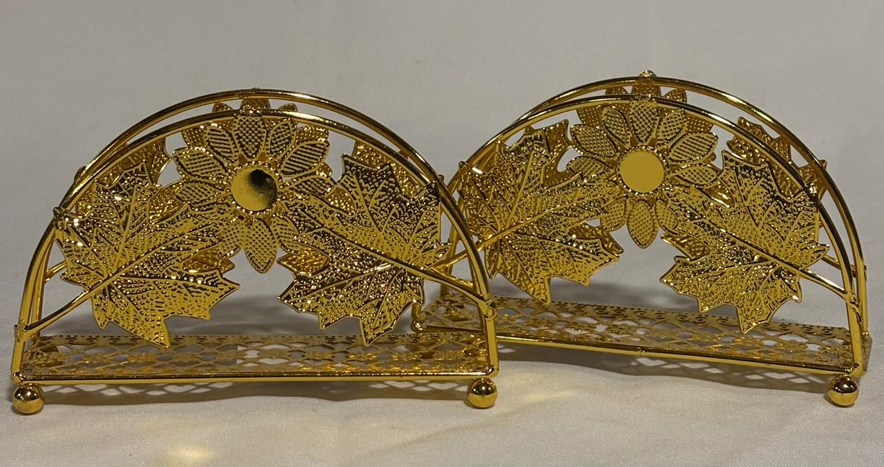 Servilletero Dorado con Diseño de Hojas